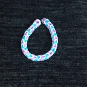 A blue, purple, and white bracelet